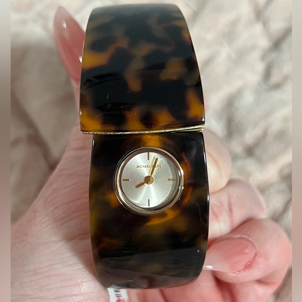 Michael Kors Tortoise and Gold Bangle Watch